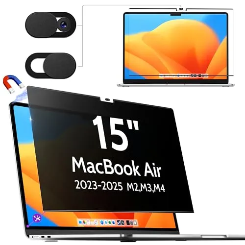 Makinda Magnetischer Blickschutzfilter für MacBook Air 15 Zoll (2023 – 2025, M2/M3/M4 A2941 A3114), abnehmbarer Displayschutz gegen Spionlicht, Bildschirmfilter Mac Air 15 Zoll (38,1 cm) Laptop