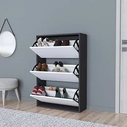 [en.casa] Schuhschrank Aurskog für 18 Paare - Schuhschränke: Moderner Schuhkipper mit 3 Kipptüren, ideal für kleine Räume und sorgt für Ordnung und Stil in Ihrem Eingangsbereich.