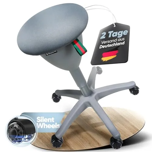 SteinLife Bürohocker Ergonomisch [TESTSIEGER] Rollhocker Sitzhocker Höhenverstellbar [48-68cm] Ergonomischer Hocker für Büro [Schwingeffekt] Wackelhocker Stehhocker | Arbeitshocker rutschfest Rund