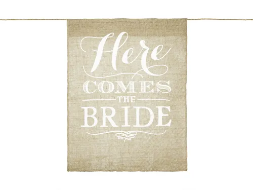 partydeco Wimpelkette, Banner Hochzeit / Here comes the Bride 51x41cm Jute