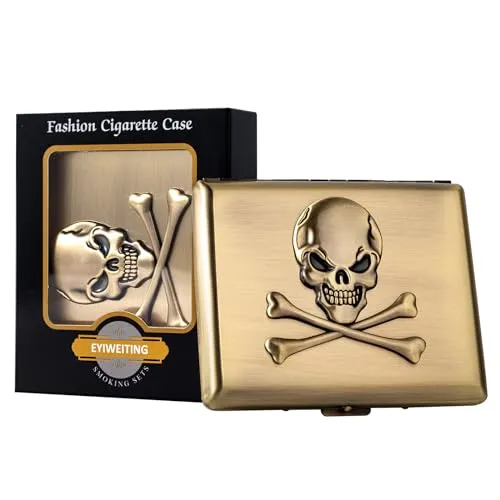 Klassisches Vintage Metall Damen und Herren tragbare Zigarettenetui, hält 18-20 100mm Zigaretten (Totenkopf Bronze, 20pcs 100's)