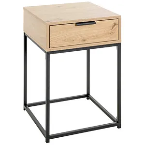 Haku-Möbel Konsolentisch Malmö 60, schwarz / eiche - Stylischer Konsolentisch im Industrial-Design für Flur und Wohnzimmer, mit praktischer Schublade und stabiler Metallkonstruktion.