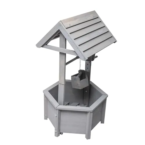 WERKA PRO Dekorativer Holzbrunnen 38x42x82cm - Dekorativer Holzbrunnen für Ihren Garten: Verleiht rustikalen Charme und ist dank wasserabweisender Beschichtung langlebig und wetterfest.