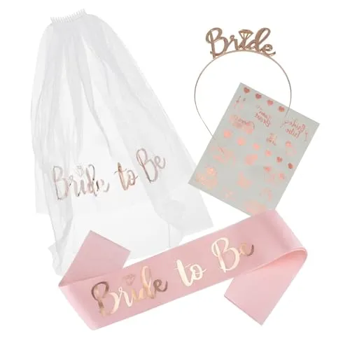 AIBAOBAO Bride to Be Schärpe & Schleier Set - Frauen Junggesellinnenabschied Accessoires Weiß - Braut JGA Rosegold Tiara Stirnband - Hochzeit Fotorequisiten & Spiele Zubehör für Bachelorette Party