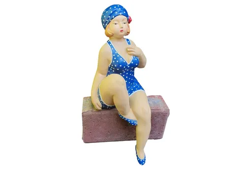 Gartenfigur Badenixe als Kantensitzer 32 cm in blau von Aspinaworld