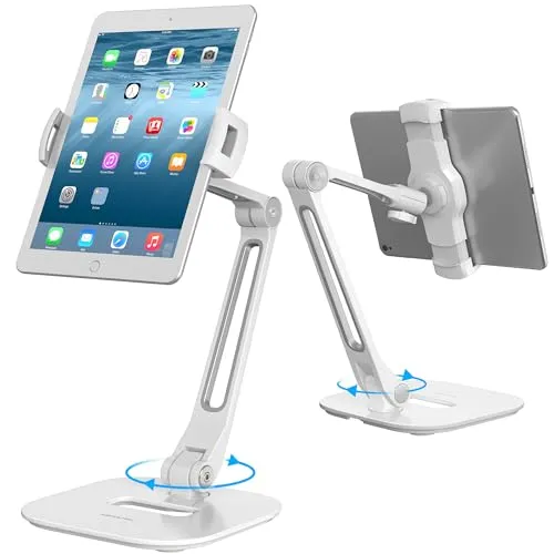 AboveTEK Long Arm Aluminium Tablet Ständer, Klapp iPad Ständer mit 360 ° Swivel Clamp Halterung, passt 4-11