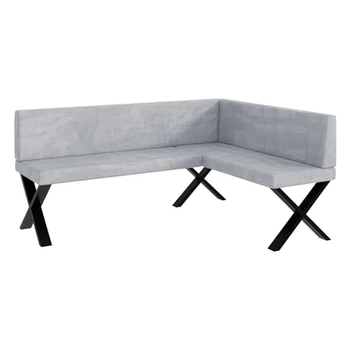 MEBLINI Eckbank für Esszimmer - Küchenbank - Essecke - Sitzecke Küche - Toni - X-Beine 128x168x87cm Rechts - Hellgrau Samt
