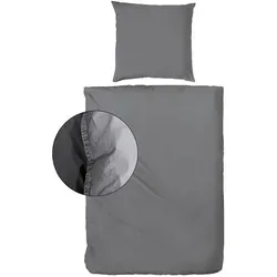Hahn Baumwolle Stone Washed Bettwäsche 2 TLG. - Anthrazit, 155x220 cm - Bettwäsche-Set aus strapazierfähiger, pflegeleichter Baumwolle mit weichem Stone Washed Finish. Ideal für erholsamen Schlaf.