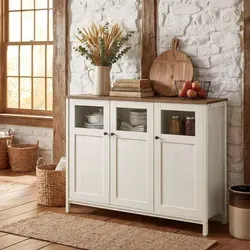 VASAGLE Küchenschrank mit Sichtfenster im Industrie-Stil – Braun-Weiß