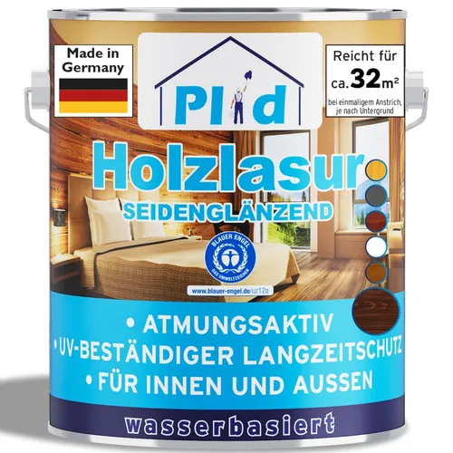 Holzlasur Palisander 2,5l - Schutz für Holz innen und außen - Lasuren für Holzschutz, schnelltrocknend und ideal für bis zu 32m², bietet seidenglänzenden Schutz für Innen- und Außenanwendungen.