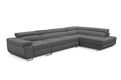 KREATIVE FURNITURE & DESIGN Ecksofa Rechts mit Schlaffunktion - Geräumige L-Form Couch, die sich leicht in ein Gästebett verwandeln lässt. Mit hydrophober Beschichtung für einfache Reinigung und zusätzlichem Stauraum. Ideal für modernen Wohnstil.
