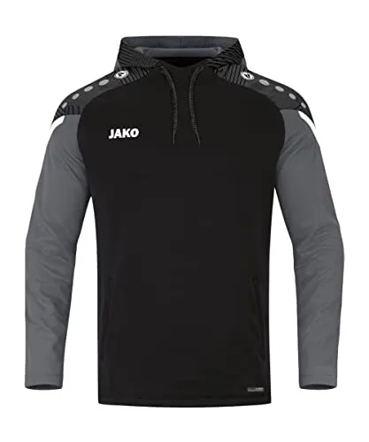 JAKO Herren Kapuzensweatshirt Performance, Schwarz/Anthra Light, XXL - Badmintonbekleidung Herren, aus 100% recyceltem Polyester gefertigt, mit praktischen Seitentaschen und stylischem Jacquard-Kontrast-Tape.