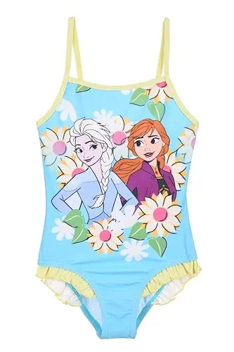 Disney Frozen Mädchen Badeanzug mit Blumenmuster, Die Eiskönigin Bikini ELSA und Anna Motiv Kinder Einteiler Schwimmanzug (DE/NL/SE/PL, Alter, 6 Jahre, Regular, Blau)