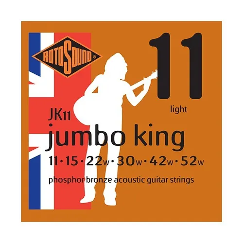 Rotosound JK11 Jumbo King Saiten - Western Gitarre Saiten, 6-Saiter Satz aus Phosphor Bronze für warmen Klang, ideal für Musiker, die höchste Ansprüche an ihre Saiten stellen.