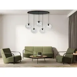 LED Pendelleuchte mehrflammig Klarglas Kugeln hängend über Esstisch & Couchtisch