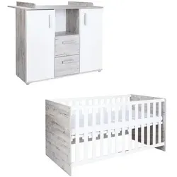 Babyzimmer 2er-Set Bennet, mehrfarbig, Wickelkommode & Bett von Möbel Kraft