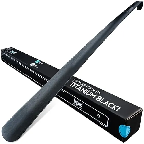 biped Metall Schuhlöffel lang, aus gebürstetem Edelstahl - Extra stabiler Schuhanzieher in dekorativer Geschenkbox - Rückenschonender langer Schuhlöffel in Premium Qualität z2932(70cm,titanium black)