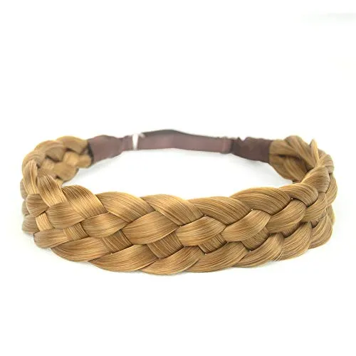 BOBIYA 5 Strang Synthetische Haar Geflochtenes Stirnband Klassische Chunky Wide Geflochtene Zöpfe Elastische Stretch Haarteil für Frauen Mädchen (Golden Blonde)