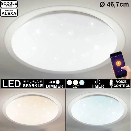 Smart Home LED Deckenleuchte 40W mit Alexa Steuerung - Lampen: Diese dimmbare Deckenleuchte mit Sternen Effekt bietet 2800 Lumen, lässt sich bequem per App steuern und spart Strom durch automatisierte Regelungen.