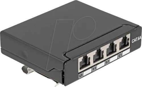Delock Mini Desktop Patchpanel RJ45 4 Port Cat.6A geschirmt schwarz - Sonstige Netzwerkartikel, vielseitige Montageoptionen für kleine Netzwerke; ideal für Technikräume, Verteilerkästen und industrielle Anwendungen.