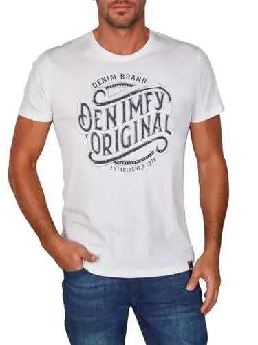 DENIMFY Tshirt Herren Baumwolle Regular Fit DFNuri Rundhals Kurzarm Sommer Tee Shirt Logoprint, Größe:4XL, Farben:White (I1DY)