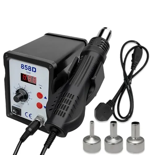 700W Heißluft Lötstation, 858D Hot Air Rework Station mit LED Display und 3 Düsen, 2-in-1 Entlötstation Entlötstation Rework Station Digitale Anzeige Lötkolben Kit für DIY-Projekten Nachbesserungen
