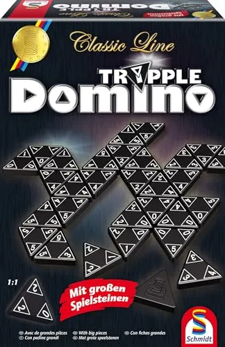 Schmidt Spiele SCH49287 Classic Line Tripple Domino - Faszinierendes Familienspiel mit großen dreieckigen Dominosteinen für 1-4 Spieler, ab 6 Jahren
