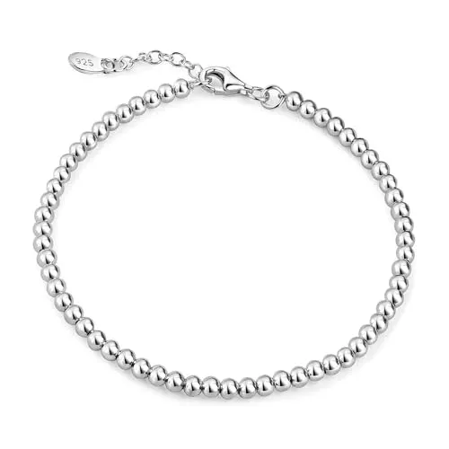 Materia Kugelarmband Damen Silber 925 - Verstellbares Frauen Armband SA-21-Größe M - Elegantes Kugelarmband aus 925 Sterling Silber, verstellbar von 18-20 cm. Perfekt für jeden Anlass und ideal als Geschenk in einer modernen Schmuckbox.