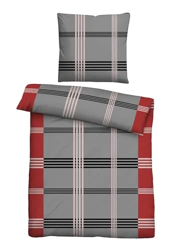 Traumhaft schlafen - Castell - Markenbettwäsche Bettwäsche Baumwoll Renforce 0040563 KARO-Streifen 1x 135x200 cm + 1x 80x80 cm, rot