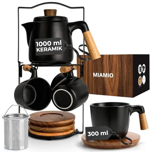 MiaMio Teeservice Teapot Set mit Rack Schwarz - Elegantes Teeservice mit stilvollem Rack, perfekt für Teeliebhaber und stilvolle Teestunden.