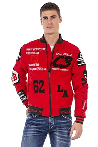Cipo & Baxx Herren Jacke CJ274 Rot – Stylische College Jacke mit Reißverschluss - Funktionsjacken: Sportlich-modernes Design mit auffälligen Stickereien und robustem Material, ideal für Alltag und Freizeit.