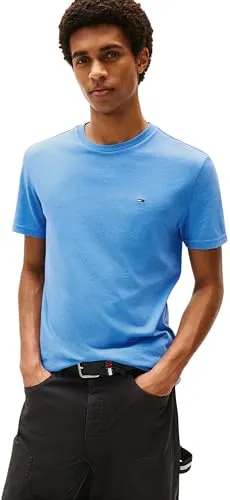Tommy Jeans Herren T-Shirt Kurzarm Tee Rundhalsausschnitt, Blau (Copenhagen Blue Htr), XL - T-Shirts für Herren, lässiges Design aus 60% regenerativer Baumwolle, ideal für Lounge-Look oder als Geschenk, mit Tommy Jeans Flag für einen modernen Streetwear-Stil.