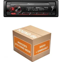 Autoradio Einbaupaket Pioneer MVH-S320BT für Mercedes Vito/Viano W639 - Komplettset mit Pioneer MVH-S320BT Autoradio für Mercedes Vito/Viano (2003-2014). Einfache Installation, Bluetooth und USB für kabelloses Streaming. Perfekte Audioqualität für jede Fahrt!