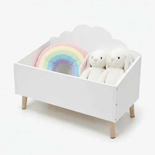 Spetebo Kinder Aufbewahrungstruhe Wolke 58 x 45 cm - weiß - Holz Ordnungskiste im kindgerechten Design - Spielzeugkiste Spielzeugtruhe Holzkiste Holztruhe Ordnungstruhe für Spielzeug und Bücher