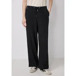 Street One Studio Damen F378706 Musselin Wide Leg Hose, Schwarz - Damen-Hosen mit Loose Fit High Waist, elastischem Bund und seitlichen Taschen, aus reiner Baumwolle für hohen Tragekomfort.