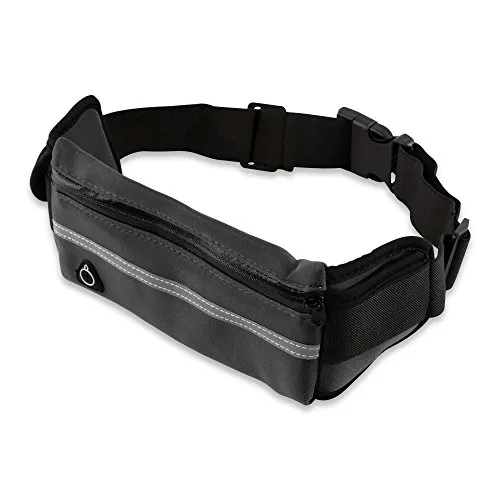 EmpireAthletics - Neopren Hüfttasche (Hüftumfang von 70-100 cm) für alle Smartphones mit Schlüsselfach, Kopfhöreranschluss und Steckschließe - Sport Jogging Bauchtasche Laufgürtel in SCHWARZ