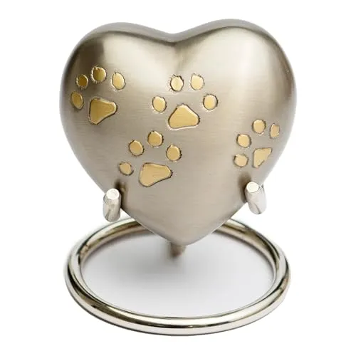 Royal Rapture Urn for Ashes Paw Heart Funeral Cremation Memorial Keepsake Pet Dog Cat|with Stand (Pewter 3