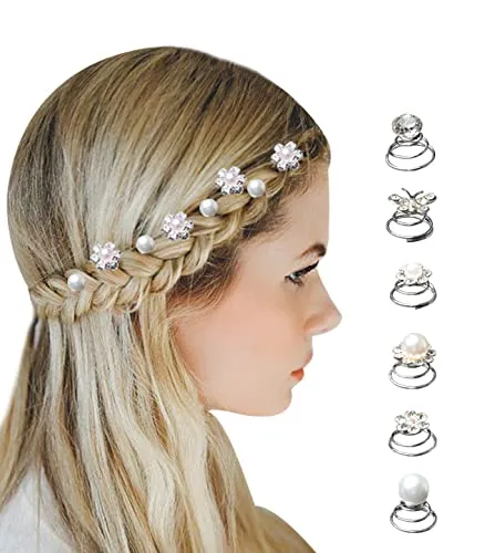 Surplex 72 Stück Curlies Spiralen Haarspiralen Haarspinnen, Perlen Strass Haarschmuck Braut Blumen Kristall Haarspinnen Haarklammer Kopfschmuck Hochzeit Zubehör Haarclips Silber Frauen Damen