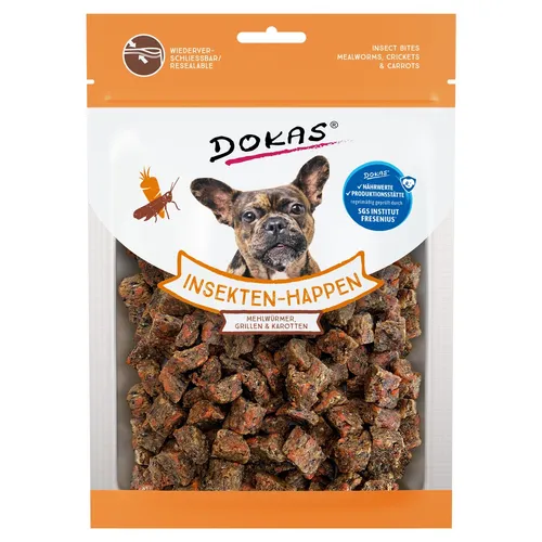 Dokas Snack Insekten-Happen Mehlwürmer, Grillen, Karotte 100 g - Nachhaltiger Hundesnack aus hochwertigen Insekten und Karotten, ideal für ernährungssensible Hunde