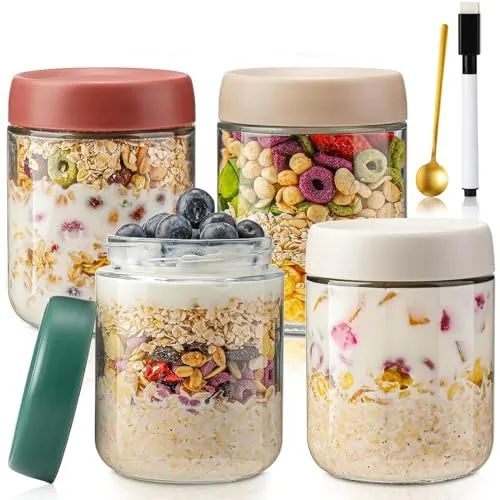 QIMYGIFT Overnight Oats Gläser mit Deckel, 500ml - Einmachgläser für vielseitige Verwendung, luftdicht und auslaufsicher. Ideal für die Aufbewahrung von Overnight Oats, Babynahrung und mehr – perfekt für Meal Prep und frische Lebensmittel!