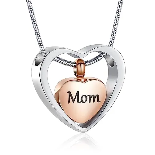 VCCWYQK Heart in Heart Kremation Anhänger Memorial Asche Halskette Schmuck Urne Halsketten für Asche für Frauen Männer (E)