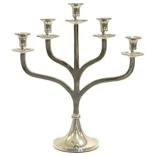 Acheron Kerzenständer Edel 5-Armig Aluminium Poliert Silber Ca. 42x17x45cm, Kerzenhalter, Kerzenleuchter, Deko