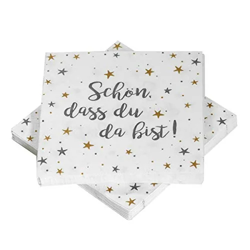 Servietten 'Sterne - Schön, dass du da bist!' - grau/gold/weiß (20 Stück)