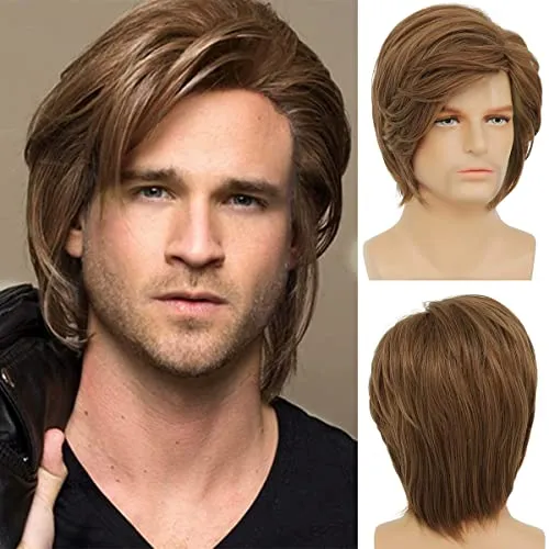 Männer Kurze Braun Perücke - Synthetische Cosplay Halloween Perücke Mit Mütze
