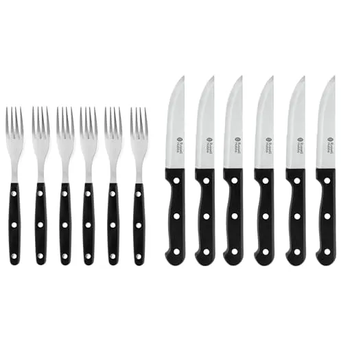 Russell Hobbs 12 teiliges Steakbesteck für 6 Personen, Traditionelle Edelstahl Steakmesser und Steakgabeln, Messer und Gabel Set für BBQ & Grill, Pizzabesteck, Hochwertiges besteck, 6 Messer, 6 Gabeln
