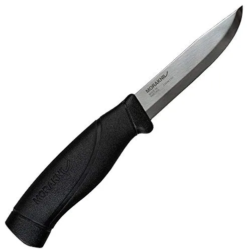 Morakniv Companion HeavyDuty Men's, Schwarz - Taschenmesser mit rostfreier Sandvik-Stahlklinge 12C27, ergonomischer Gummigriff für sichere Handhabung und stylisches, komplett schwarzes Design.