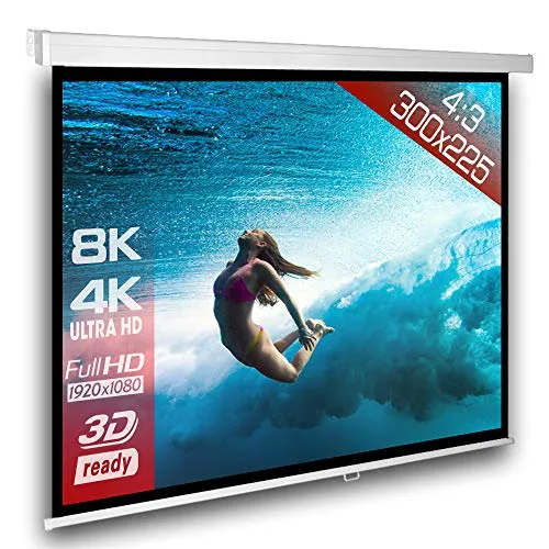 SlenderLine Beamer Leinwand 305 x 229 cm | Format 4:3 | 1.2 Gain | FULL-HD 4K 8K & 2D/3D geeignet | manuelle Rolloleinwand für Heimkino und Präsentation | 4-kant Gehäuse - direkte Decken- bzw. Wandmontage | Aufrollmechanismus mit mehrfach Arretierung
