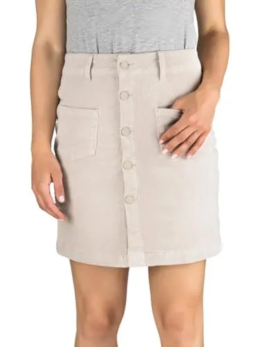 DENIMFY Cordrock Damen Midi DFAlina – A-Linie mit Knöpfen und Taschen - Stylisher Midi Cordrock für Damen, A-Linie mit praktischen Fronttaschen und Knopfverschluss. Hergestellt aus weichem Baumwoll-Elasthan-Mix für besten Tragekomfort.