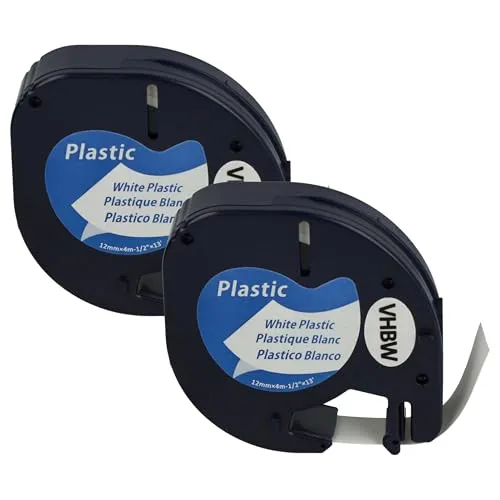 vhbw 2X Schriftband-Kassette Plastik kompatibel mit Dymo LetraTag LT-100T, LT-100H, 2000 Etiketten-Drucker 4m x 12mm Schwarz auf Weiß, Kunststoff