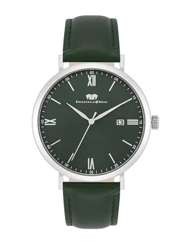 Rhodenwald & Söhne Herren Uhr analog Quarz mit Echtleder Armband dunkelgrün - Elegante Armbanduhr für Herren, wasserdicht bis 5 ATM, mit hochwertigem Edelstahl-Gehäuse und stilvollem dunkelgrünen Echtlederarmband.